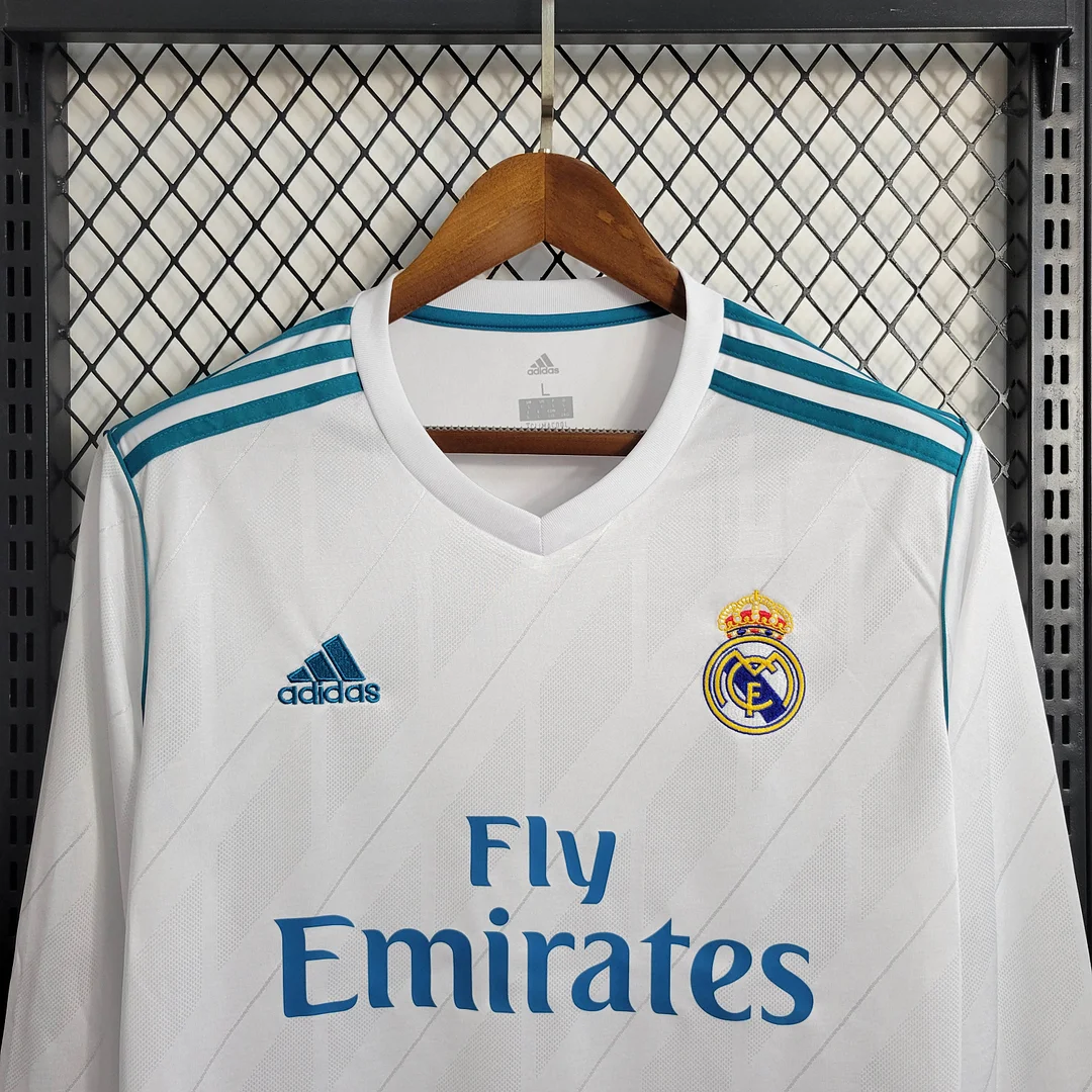 2017/2018 Retro Long Sleeve Real Madrid Home - Image 3