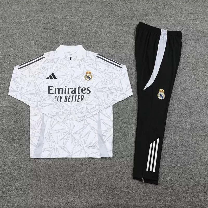 2024/2025 Real Madrid Half-Pull Training Suit White Football Shirt 1:1 Thai Quality Set - Image 3