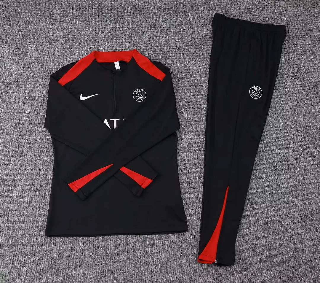 2024/2025 Psg Paris Saint-Germain Half-Pull Training Suit Black red Set - Image 3