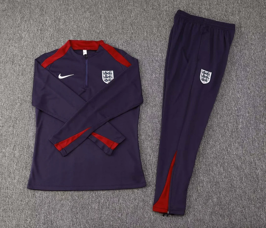 2024 England Half-Pull Training Suit Purple Soccer Jersey Set - Image 3