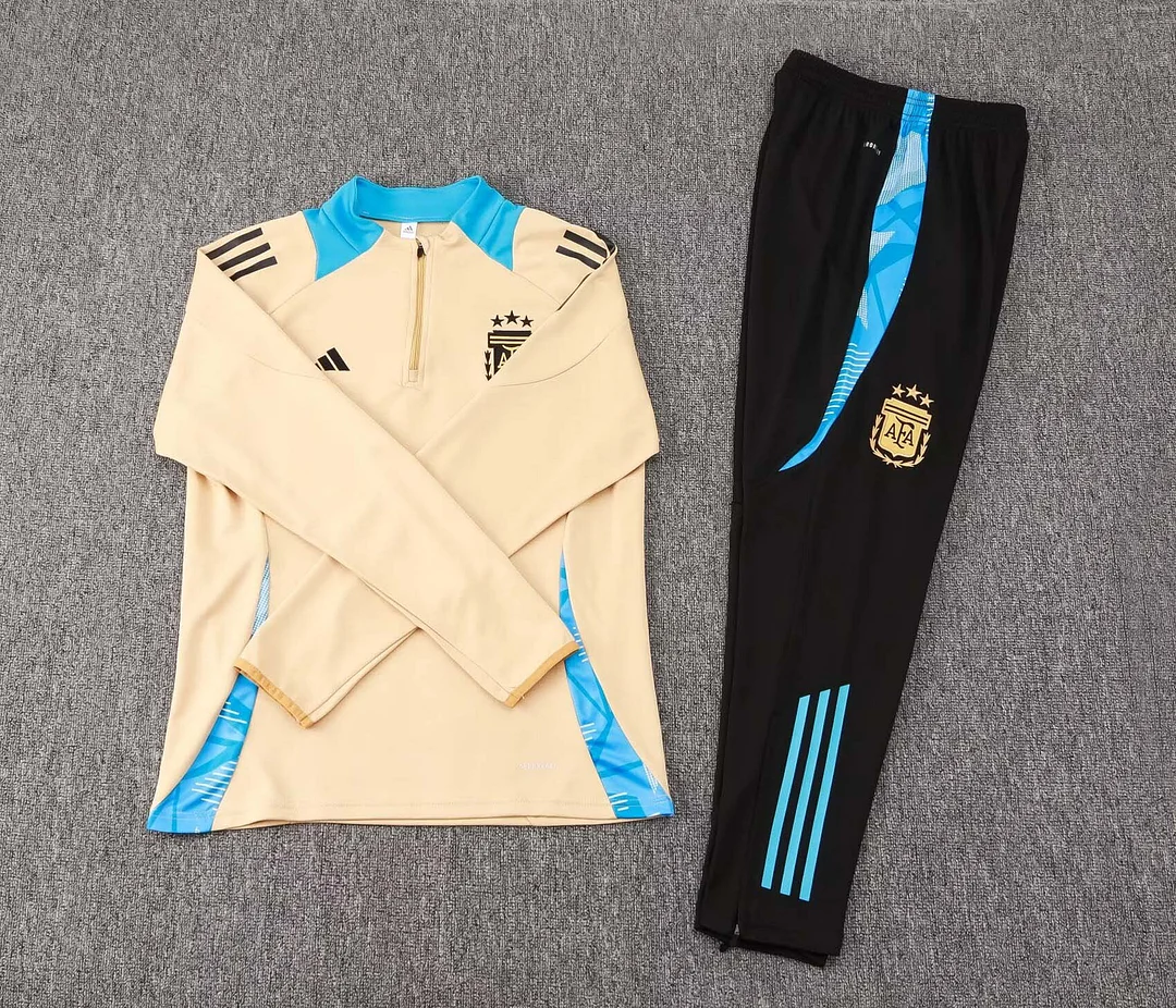 2024 Argentina Half-Pull Training Suit Khaki Football Shirt 1:1 Thai Quality Set - Image 3