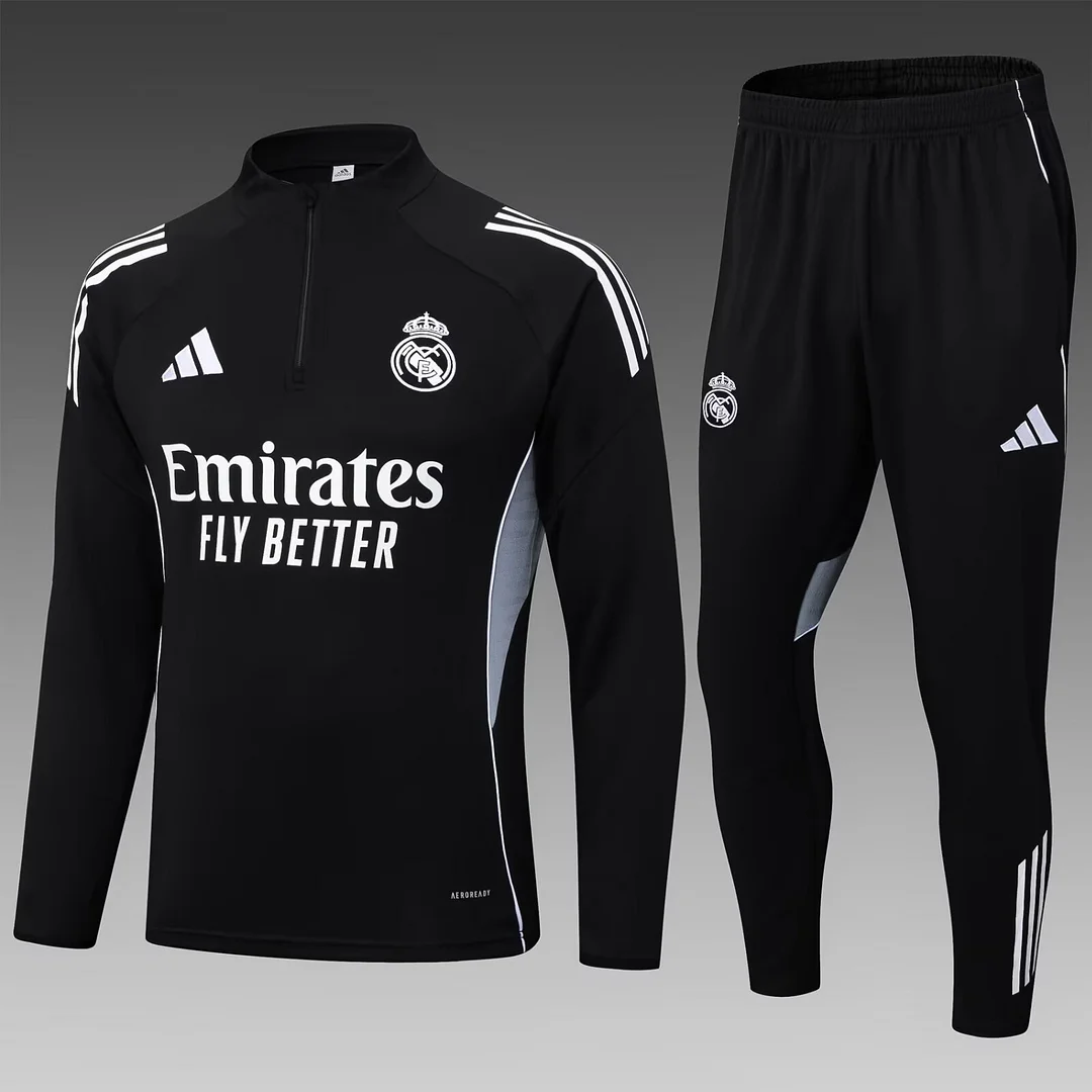 2025/2026 Real Madrid Half-Pull Training Suit Black Football Shirt 1:1 Thai Quality Set