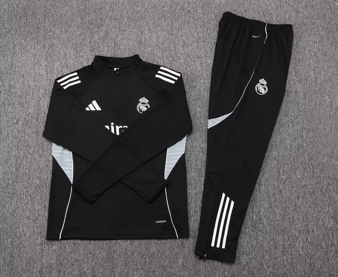 2025/2026 Real Madrid Half-Pull Training Suit Black Football Shirt 1:1 Thai Quality Set - Image 7