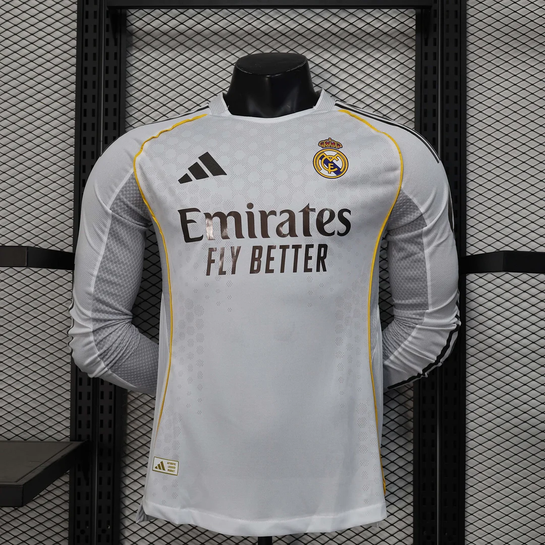2025/2026 Long Sleeve Player Version Real Madrid Home Football Shirt1:1 Thai Quality