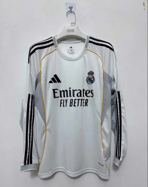 2025/2026 Long Sleeve Real Madrid Home Football Shirt1:1 Thai Quality