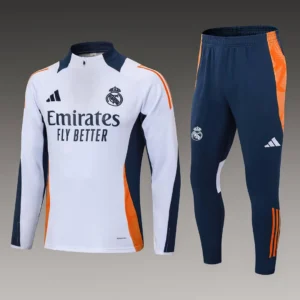 2024/2025 Real Madrid Half-Pull Training Suit White Football Shirt 1:1 Thai Quality Set