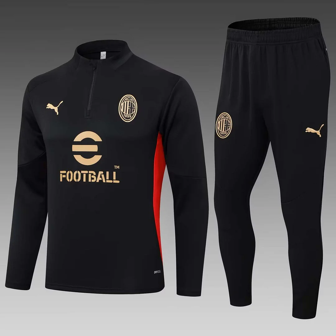 2024/2025 AC Milan Half-Pull Training Suit Black Soccer Jersey 1:1 Thai Quality Set