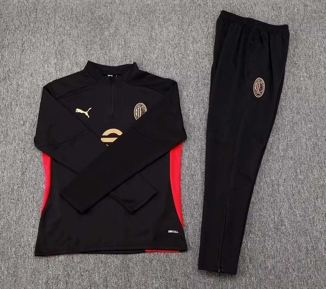 2024/2025 AC Milan Half-Pull Training Suit Black Soccer Jersey 1:1 Thai Quality Set - Image 3
