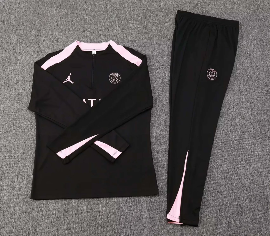 2024/2025 Psg Paris Saint-Germain Half-Pull Training Suit Black and pink Set - Image 3