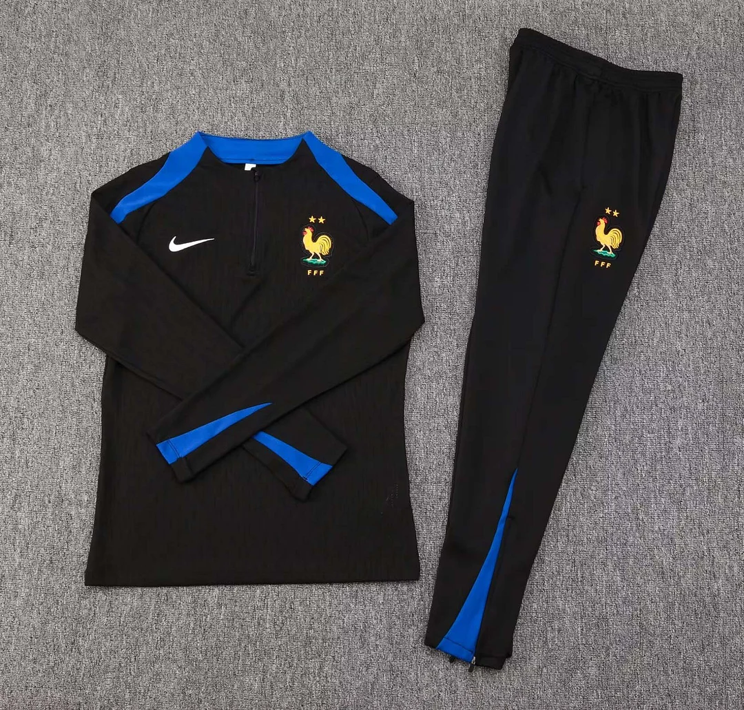 2024 Player Version France Half-Pull Training Suit Black Football Shirt Set - Image 3