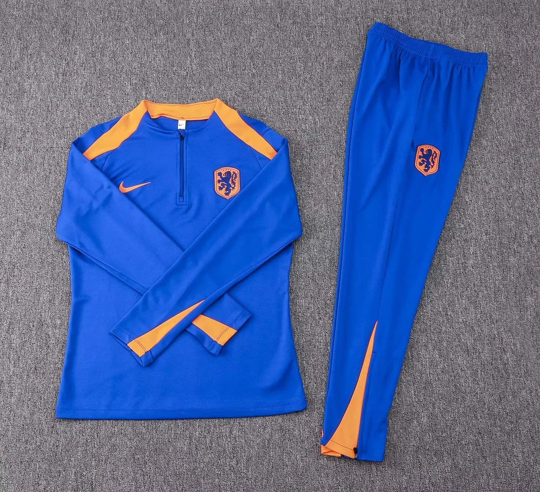 2024 Netherlands Half-Pull Training Suit Colorful Blue Football Shirt 1:1 Thai Quality Set - Image 3
