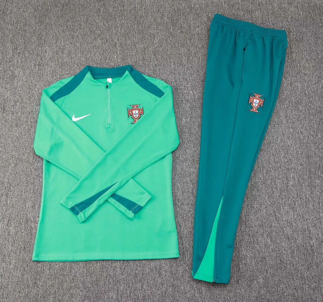 2024 Portugal Half-Pull Training Suit Green Football Shirt Set - Image 3