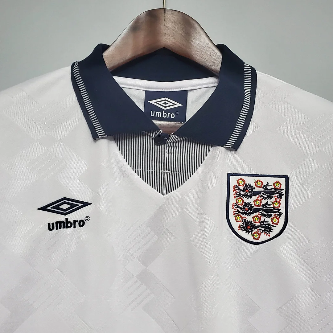 1990 Retro England Home Soccer Jersey - Image 3