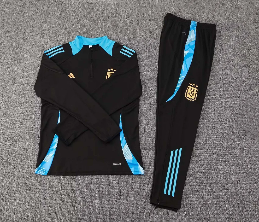 2024 Argentina Half-Pull Training Suit Black Football Shirt 1:1 Thai Quality Set - Image 3