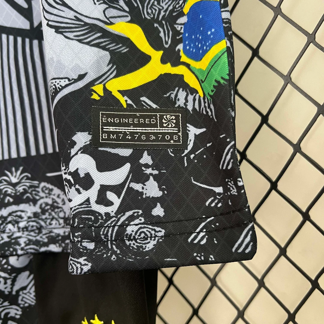 2024 Brazil Special Edition Jesus Black Gray Soccer Jersey Kids Size - Image 7