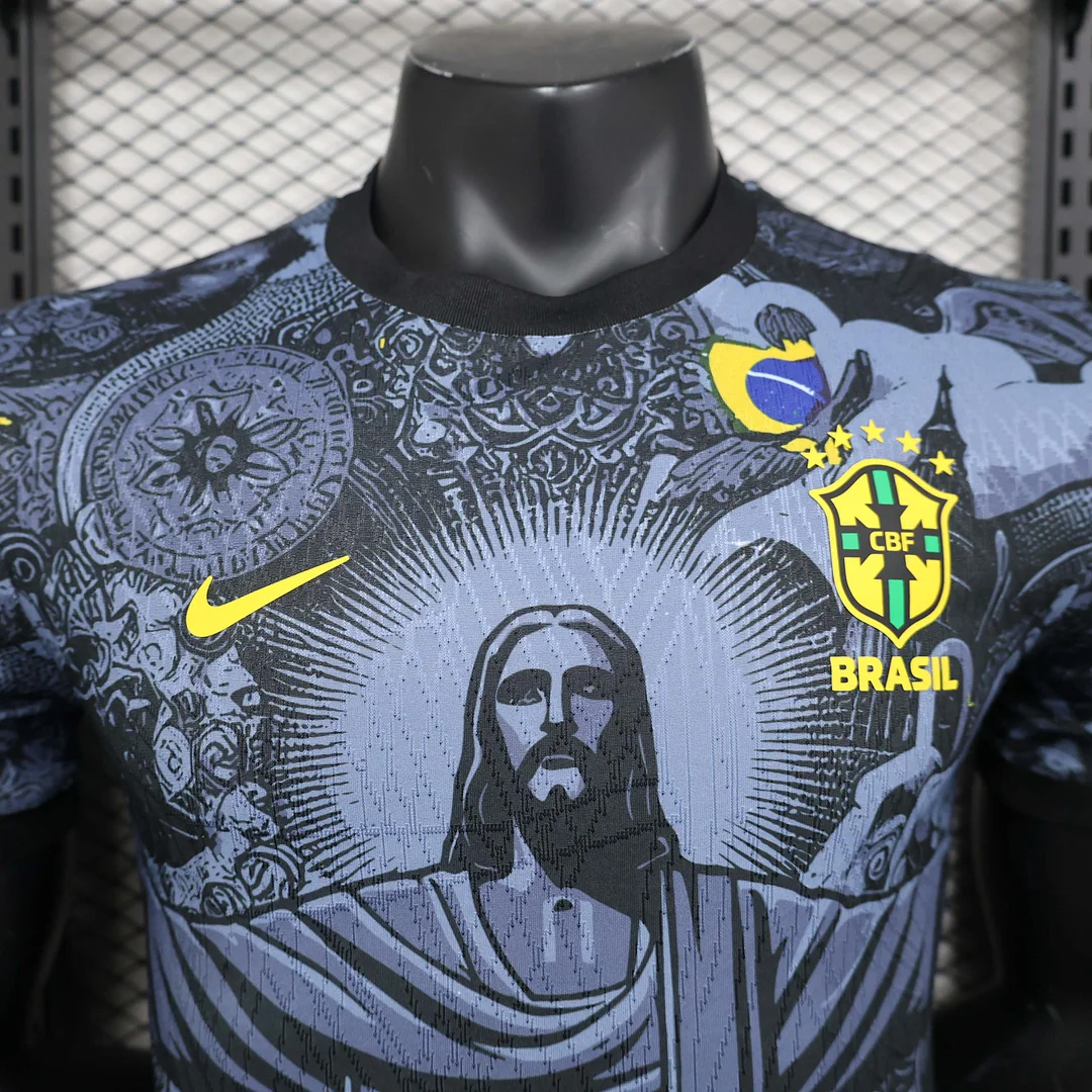 2024 Player Version Brazil Special Edition Jesus Black Gray Soccer Jersey - Image 5