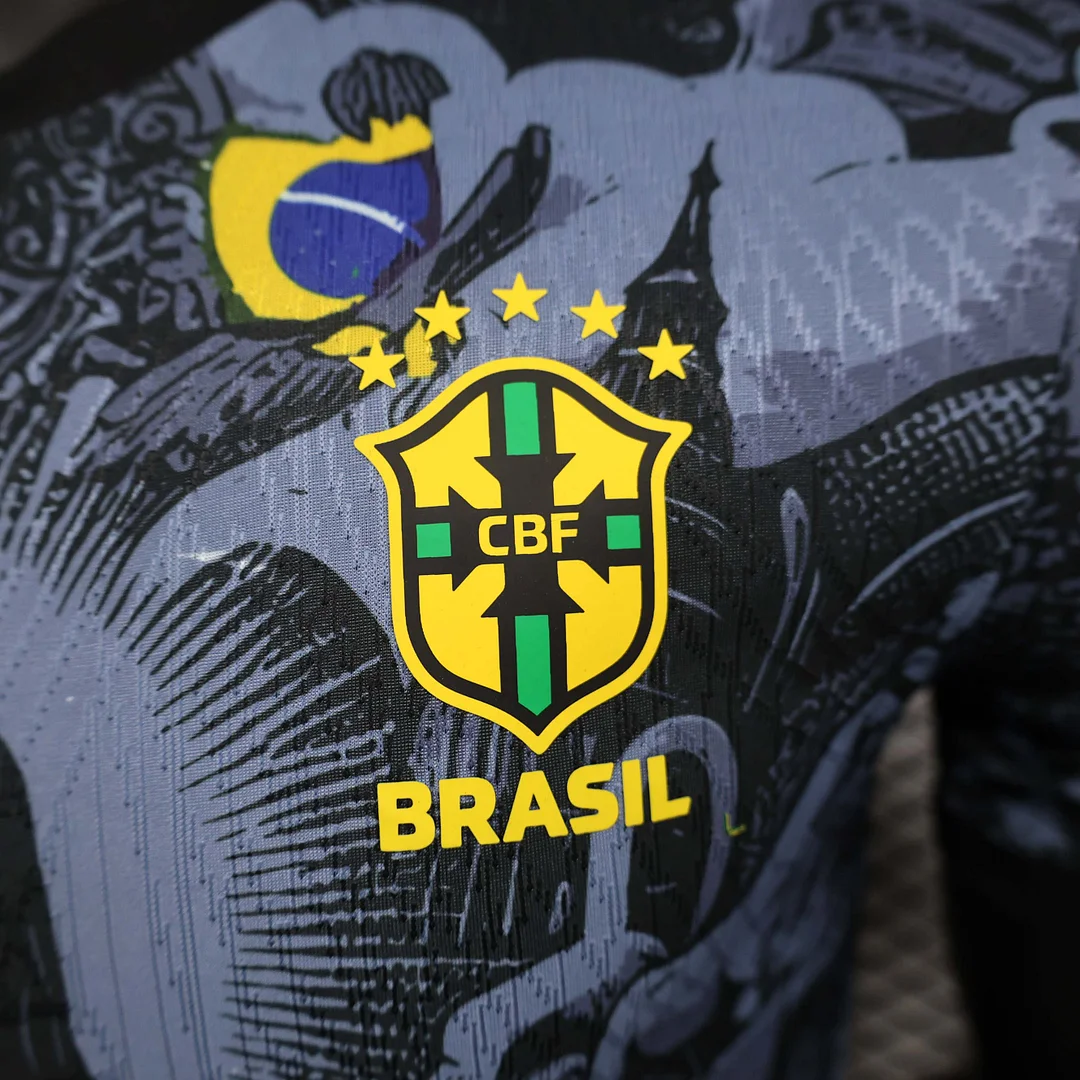 2024 Player Version Brazil Special Edition Jesus Black Gray Soccer Jersey - Image 6