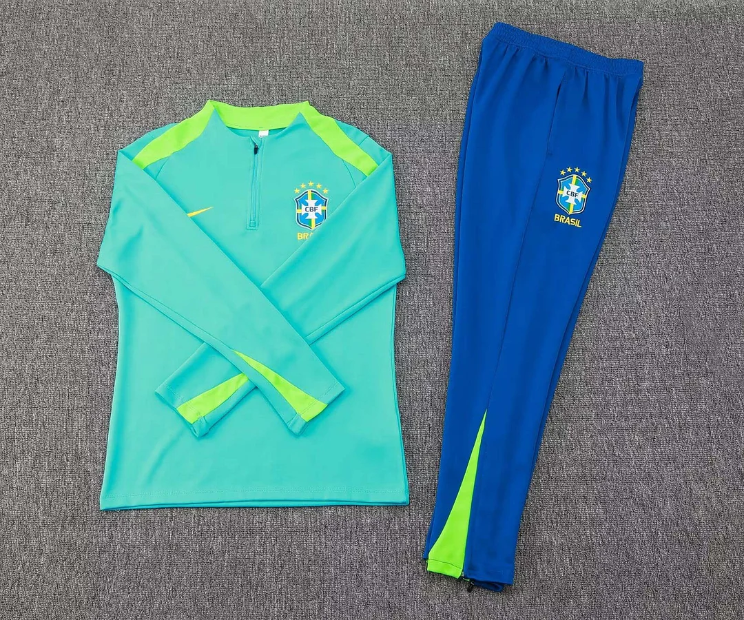 2024 Brazil Half-Pull Training Suit Light green Football Shirt 1:1 Thai Quality Set - Image 3
